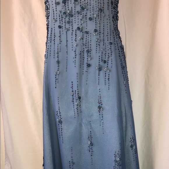 709. Miss Milan Blue Ombré Gown with Accent Scarf - Picture 4 of 7